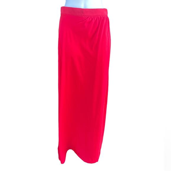 Assali red pleated high waisted long slit maxi skirt